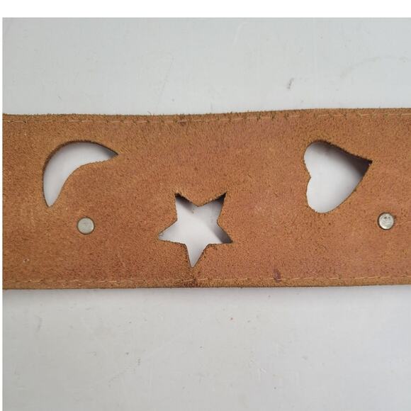 Bullocks Vintage Moon Stars Hearts‎ Cut Out Leather Belt Retro Boho Statement - Picture 8 of 9